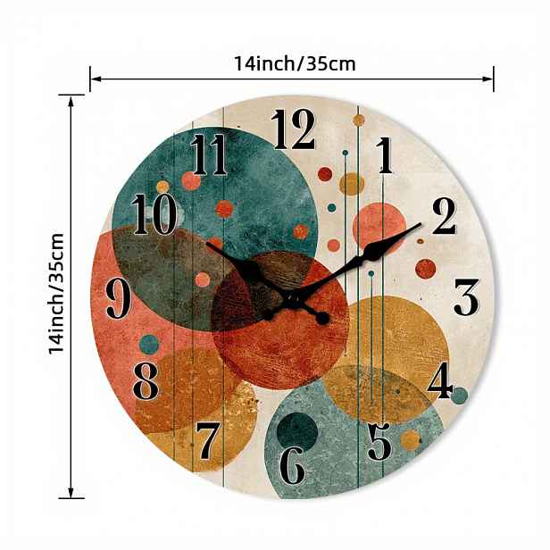 TEMU 1 ks Tichý dřevěný nástěnný hodiny - Abstraktní geometrické kruhy, moderní umělecký styl, 10/12/14 palců, na baterie (AA nejsou součástí), do