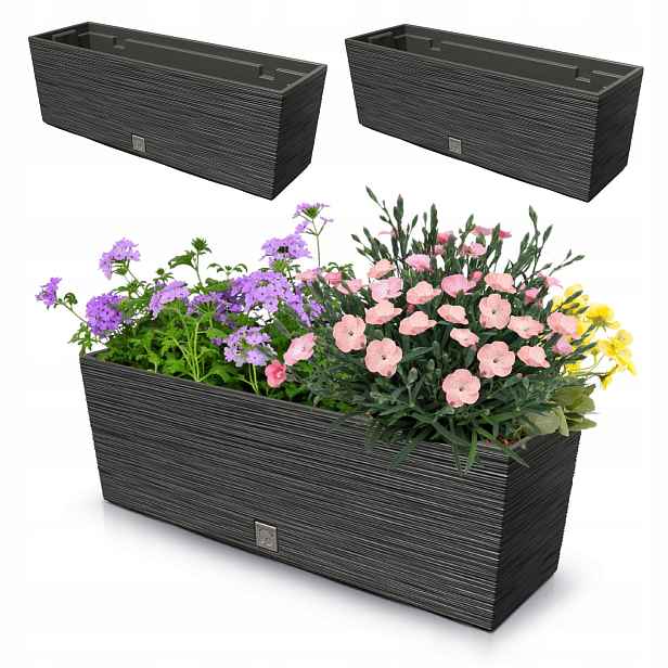 2x Květináč 18L balkonový truhlík 58x19,5 cm antracit prostorná vložka 12L