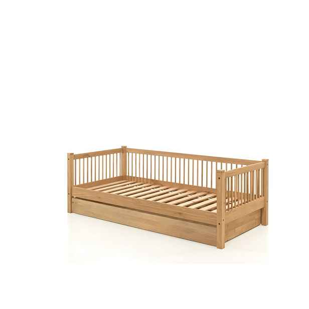 Dětská postel z dubového dřeva v přírodní barvě s výsuvným lůžkem a úložným prostorem 90x200 cm Forrest – Vipack