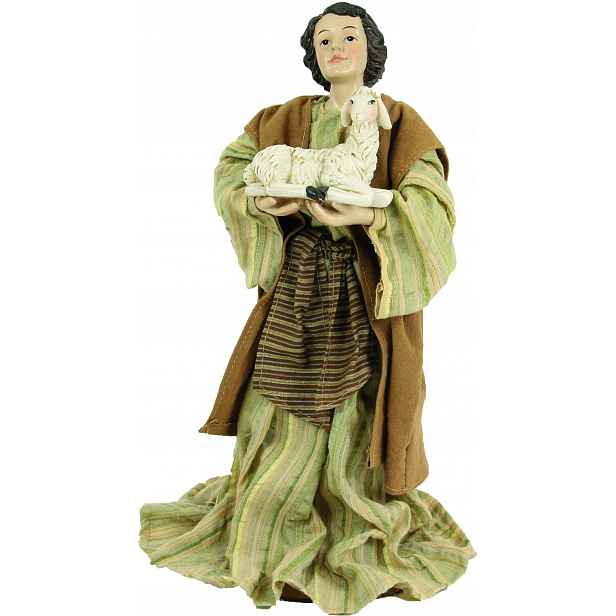 Figurka "Pastýř s beránkem" v oblečení z materiálu pro figurky o výšce 30 cm