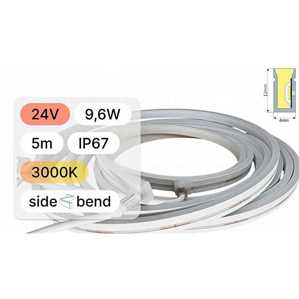 Neon Led boční světlo 5mb 6x12mm 24V 2835 9,6W 120 Led IP67 4000K