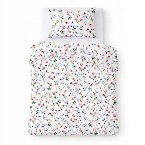 Povlečení bavlněné 140x200 bílé s akvarelovými barevnými květy Cotton Home