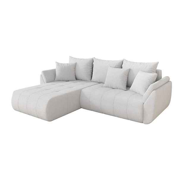 ALTDECOR ROHOVÁ SEDAČKA s funkcí spaní, otoman vlevo TOKO-L 277x194x86 bílá bouclé