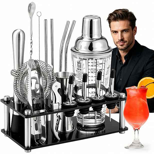 Barmanský Set 17 Kusů Shaker Stojan Velký Profesionální Na Nápoje