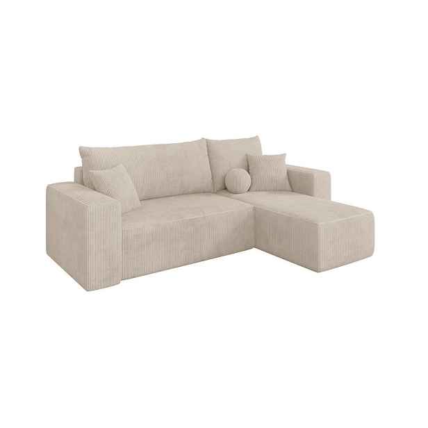 ALTDECOR ROHOVÁ SEDAČKA s funkcí spaní, otoman vpravo SENO-L 249x139x85 béžová manšestr