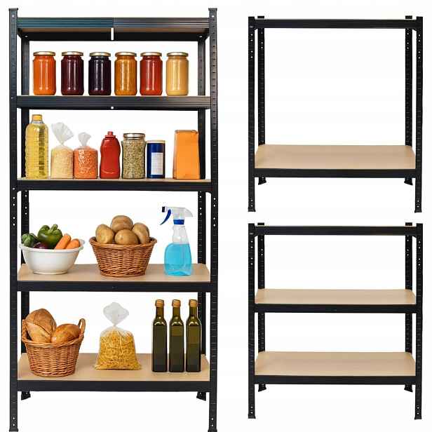 Skladový regál kovový černý 2v1 5 světlých polic 180x90x40 cm Bauerkraf