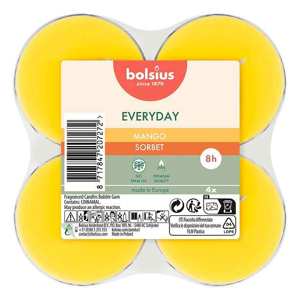 Bolsius SVÍČKY ČAJOVÉ MAXI MANGO, SADA 4KS