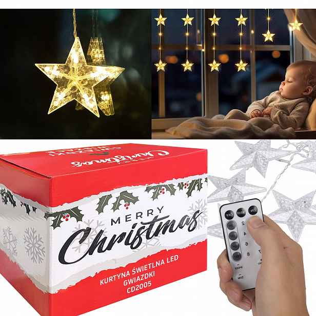 Led závěs Toolight Závěsné hvězdy 112 Led Teplá bílá s dálkovým ovládáním 2.5 m