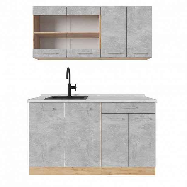 Vicco JEDNOTKOVÁ KUCHYNĚ R-Line Beton/zlatý dub 140 cm , PD Mramor