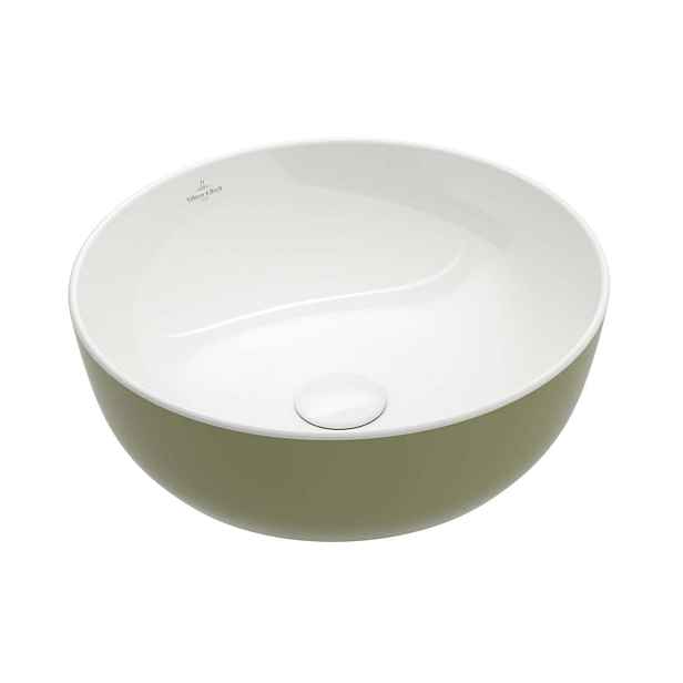 Villeroy & Boch Artis - Umyvadlo na desku, průměr 43 cm, bez přepadu, bez otvoru pro baterii, Sage Green 417943BCS8
