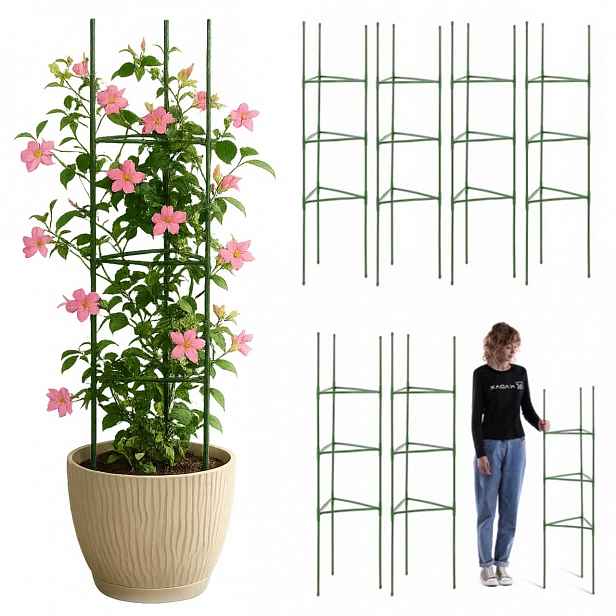 6 Ks Podpěra Pro Květinové Rostliny 132 cm Monstery Kovová Trojúhelníková Zahradní