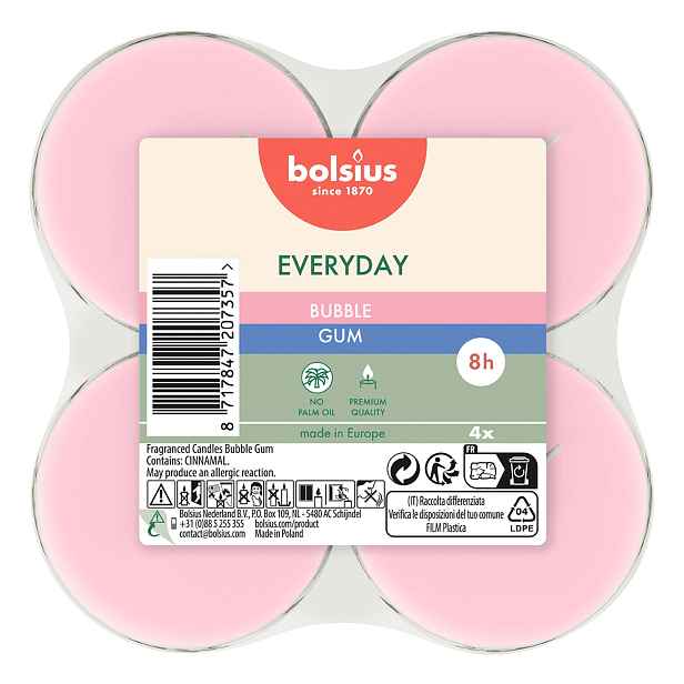 Bolsius SVÍČKY ČAJOVÉ MAXI BUBBLE GUM, SADA 4KS