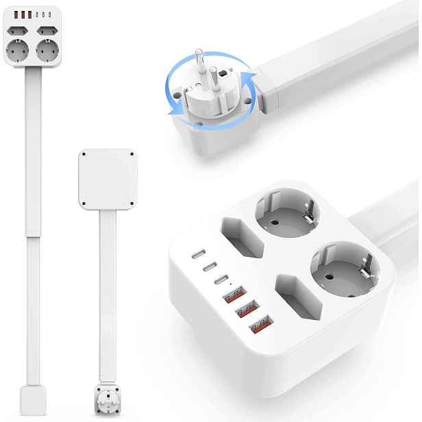 Prodlužovací Kabel rotační 2 Schuko s uzemněním 2×Euro 6×USB zásuvková lišta