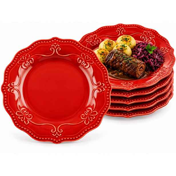 Sada 6 rustikálních vánočních jídelních talířů 26,5 cm Red Kamionka