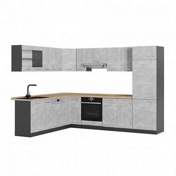 Vicco ROHOVÁ KUCHYŇ R-Line, Beton/Antracit, 287 x 227 cm, PD Dub