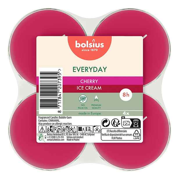 Bolsius SVÍČKY ČAJOVÉ MAXI CHERRY ICE CREAM, SADA 4KS