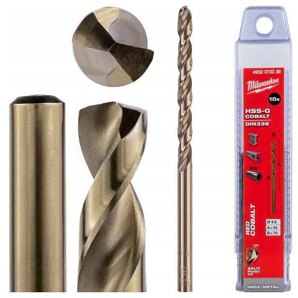 Kobaltové vrtáky do kovu 4 mm 10 Ks z nerezové oceli Milwaukee Cobalt