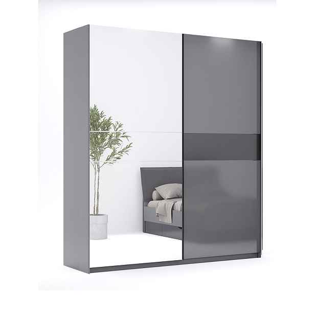 Posuvná šatní skříň se zrcadlem 150 cm Teo grafitová