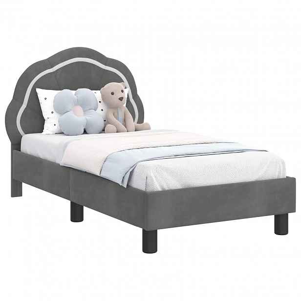 vidaXL Rám postele pro batole s čelem Tmavě šedá 70 x 140 cm Samet
