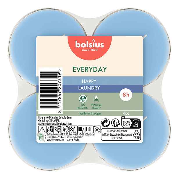 Bolsius SVÍČKY ČAJOVÉ MAXI HAPPY LAUNDRY, SADA 4KS