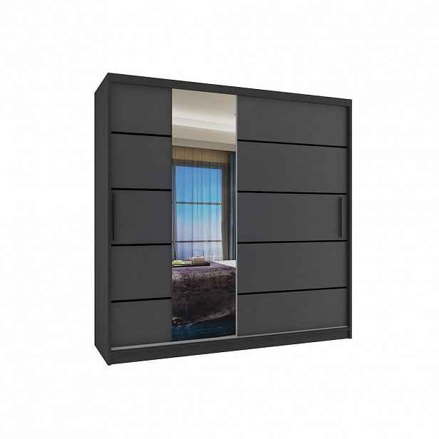 B BELINI GROUP POSUVNÁ SKŘÍŇ Verona MBP, Černá/Šedá Mat, 200 cm, se zrcadlem