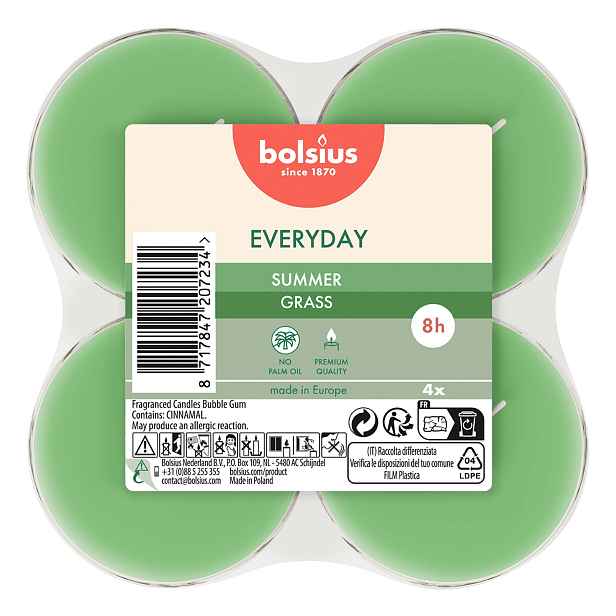 Bolsius SVÍČKY ČAJOVÉ MAXI SUMMER GRASS, SADA 4KS