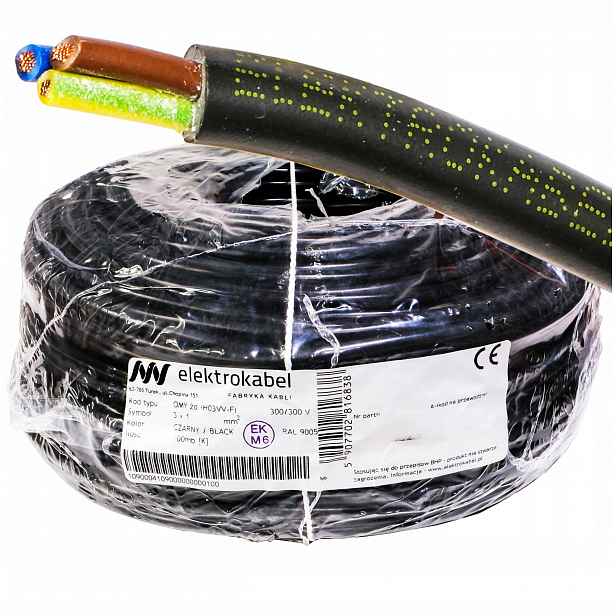 Kabel Omy 3x1 300V Cu měděný 100 m kulatý černý