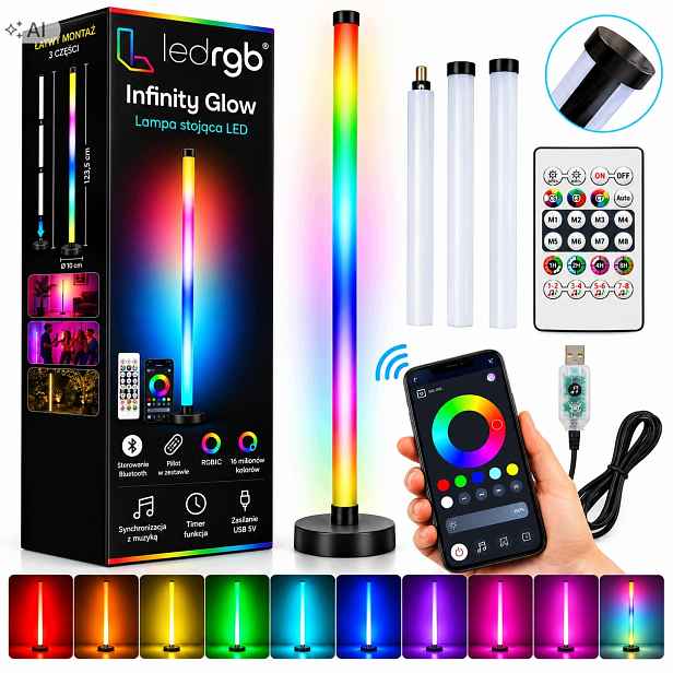 Stojací stojací lampa rohová Rgb IC Led Dálkový Ovladač Apka 123 cm 3D efekt duhy