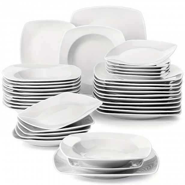 TEMU 36ks, Jídelní souprava z porcelánových talířů a misek, Slonovinově bílá servírovací sada pro 12 osob, Vhodná pro domácí kuchyně, restaurace, ,
