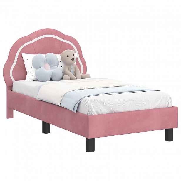vidaXL Rám postele pro batole s čelem s čelo Růžová 70 x 140 cm Samet