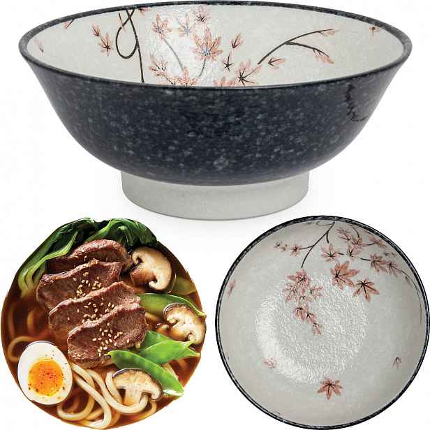 Miska Bílo-černá Miska na těstoviny Ramen Maple Leaf 22 cm Edo Japan