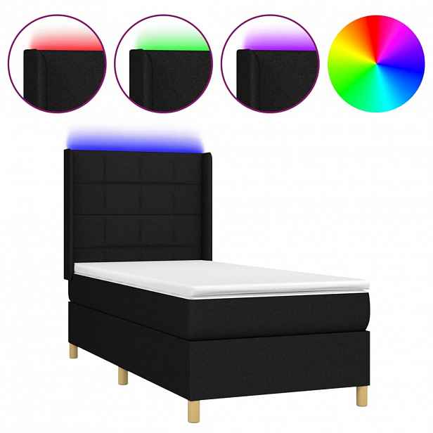vidaXL Box spring postel s matrací a LED černá 100x200 cm textil