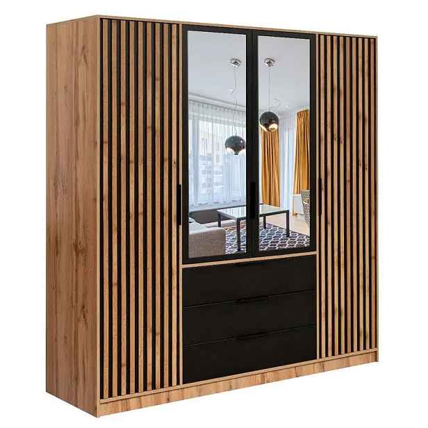 Casarredo Šatní skříň BASILIO LUX 196 - dub wotan/černá