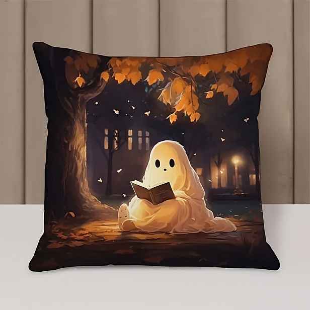 TEMU Sváteční povlak na polštář s potiskem duchů 18x18 palců - ideální pro halloweenskou výzdobu, pratelný v pračce, se zipem, polyesterová tkanina