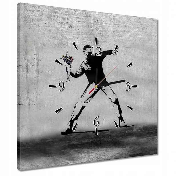 Hodiny 40x40 Banksy Vrhač květin
