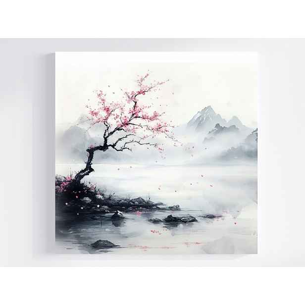 Obraz Na Plátně Obraz Na Plátně Asijská Grafika Japonsko Jezero Višeň Sakura 50x50