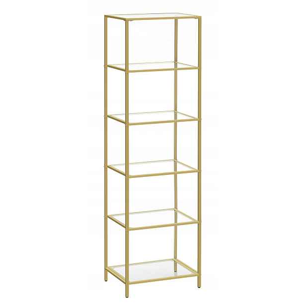 Skleněný regál na knihy, ozdoby, dekorace se zlatým rámem, glamour, 177,3 cm
