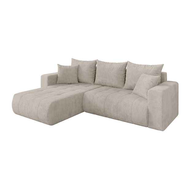 ALTDECOR ROHOVÁ SEDAČKA s funkcí spaní, otoman vlevo MILA-L 277x194x86 krémová manšestr