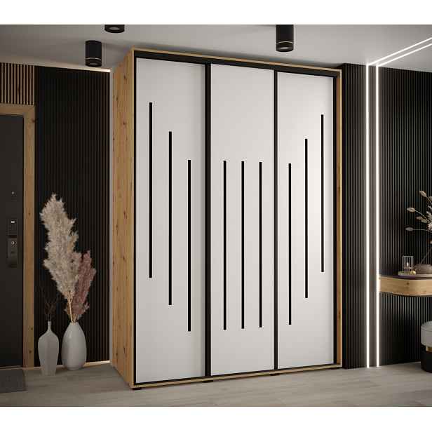 Šatní skříň YVONA 8 - 180/60 cm, dub artisan / bílá / černá