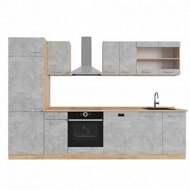 Vicco KUCHYŇSKÝ KOUT R-Line Beton/zlatý dub 300 cm bez pracovní desky