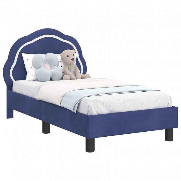 vidaXL Rám postele pro batole s čelem Policová modrá 70 x 140 cm Samet