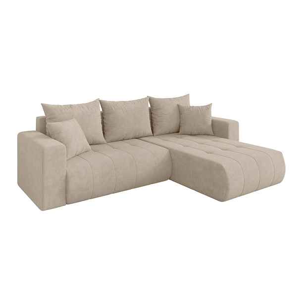 ALTDECOR ROHOVÁ SEDAČKA s funkcí spaní, otoman vpravo MILA-L 277x194x86 béžová velur