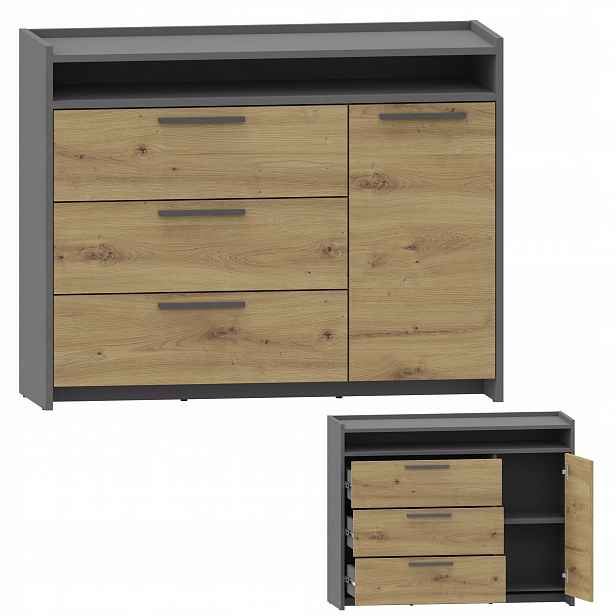 Komoda Altivo Com 100 1D3SWO artisan-antracit velká skříňka s regálem na oblečení