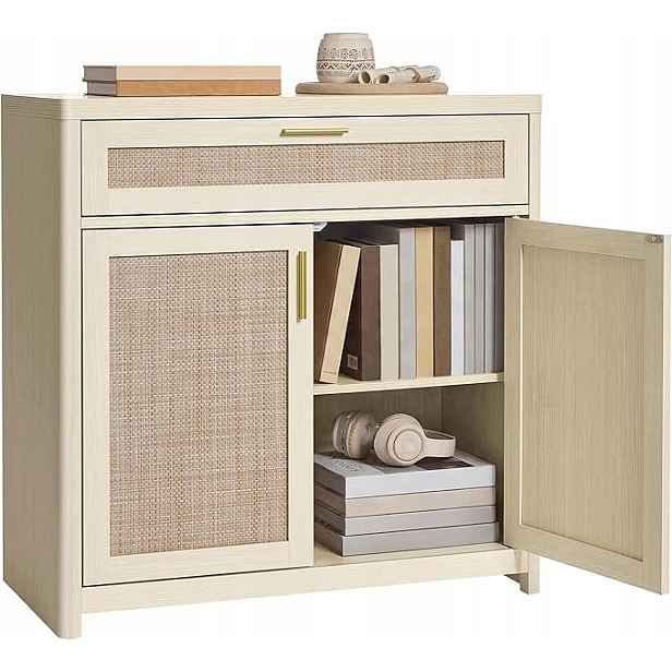 Komoda boho s šuplíkem Vasagle Ellan 80x38x80 cm béžovo-zlatá