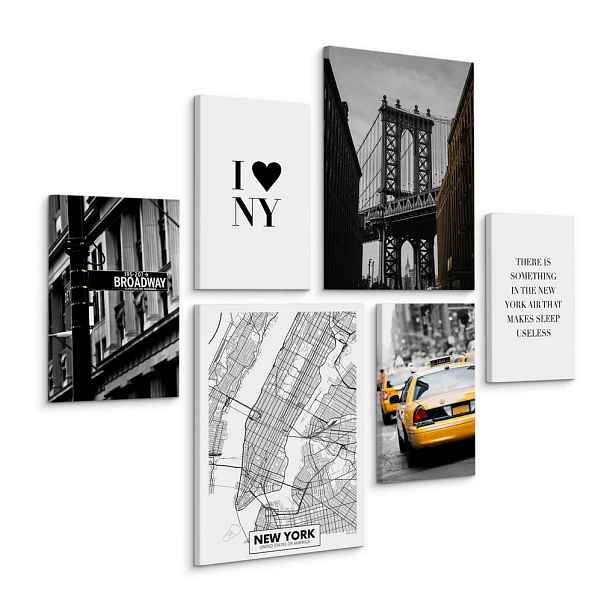 Muralo OBRAZ NA PLÁTNĚ Sada 6 kusů NY Architektura