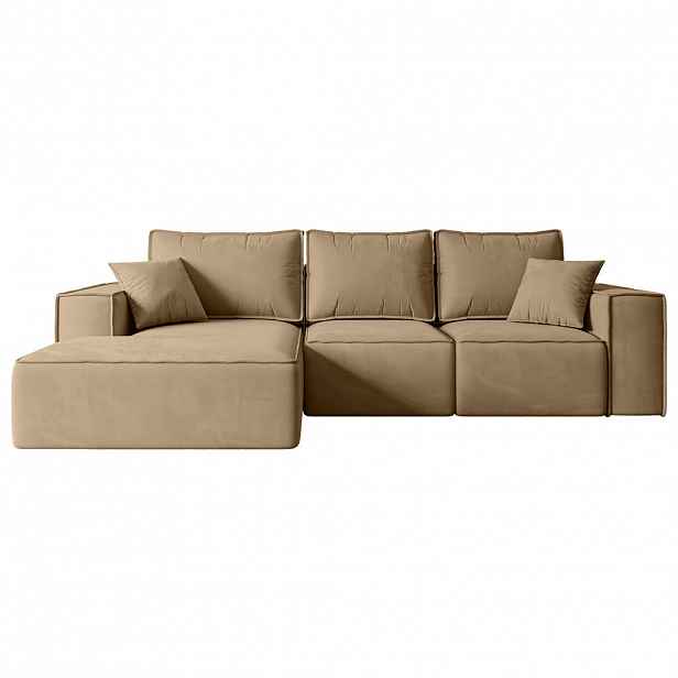 ALTDECOR ROHOVÁ SEDACÍ SOUPRAVA s funkcí lůžka a úložným prostorem SERRA-L-S – 266 × 161 × 87 cm, béžový velur