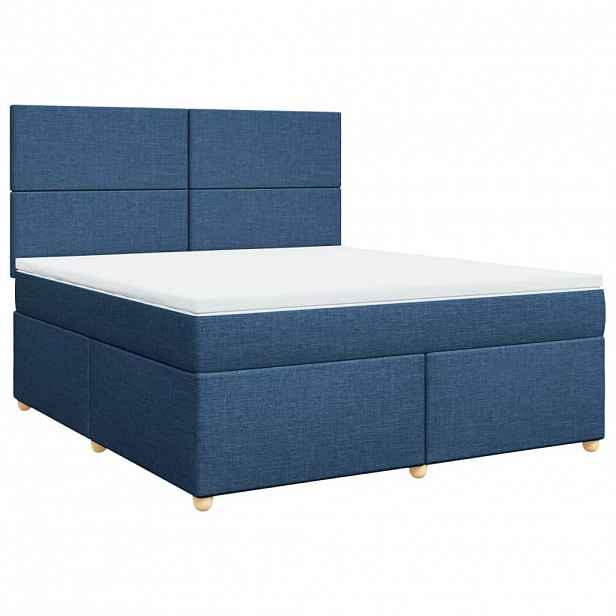 vidaXL Box spring postel s matrací modrá 180x200 cm textil