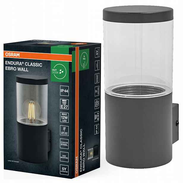 Zahradní nástěnné svítidlo Venkovní fasádní lampa E27 Šedá IP44 Endura Osram