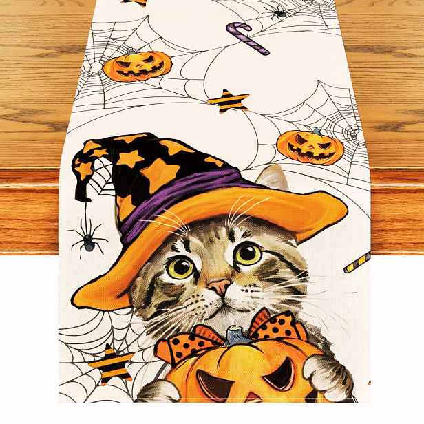 Běhoun Halloween 40X140 CM Kočka Dýně Jack-o-lantern Polyester
