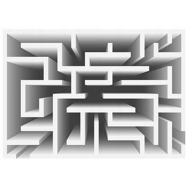 Tapeta Labyrint Geometrie Perspektiva Minimalismus bílá šedá 254x184 lepidlo